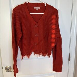 Love Tree Rust Distressed Hem Cardigan